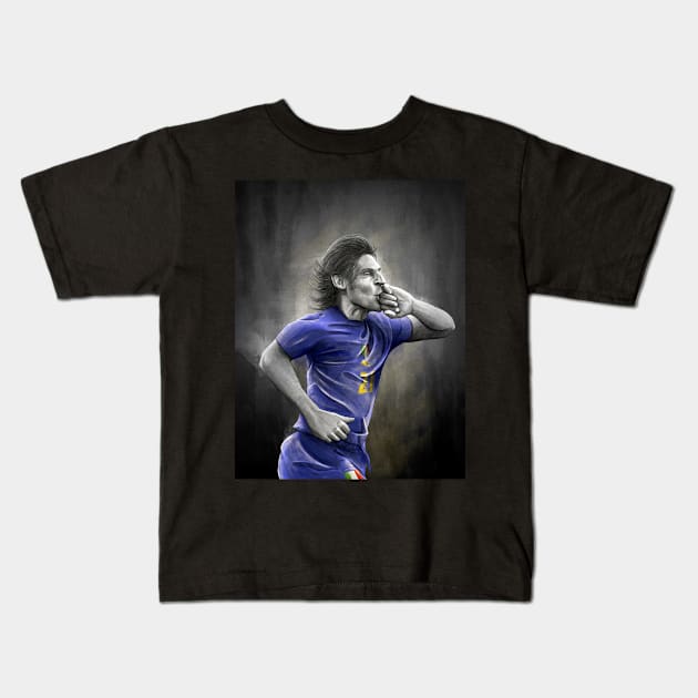 Andrea Pirlo - Italy World Cup 2006 Football Artwork Kids T-Shirt by barrymasterson